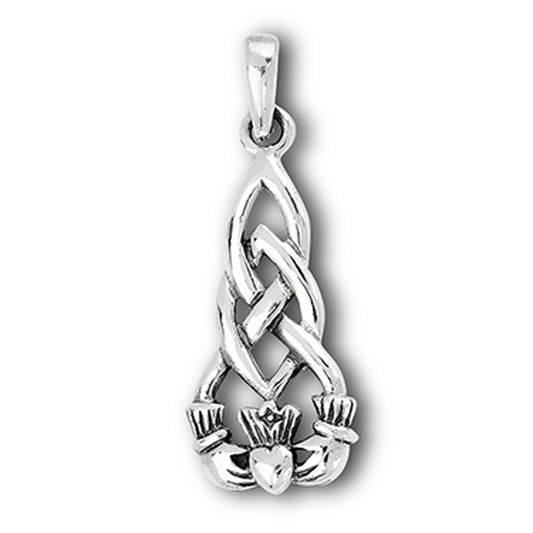 Unique Claddagh Pendant .925 Sterling Silver Celtic Knot Teardrop Interesting Charm