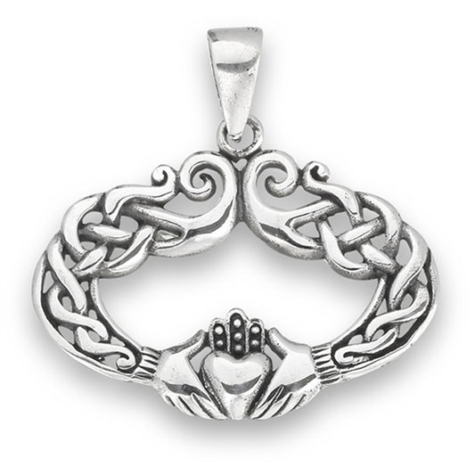 Filigree Claddagh Pendant .925 Sterling Silver Flame Traditional Scroll Charm