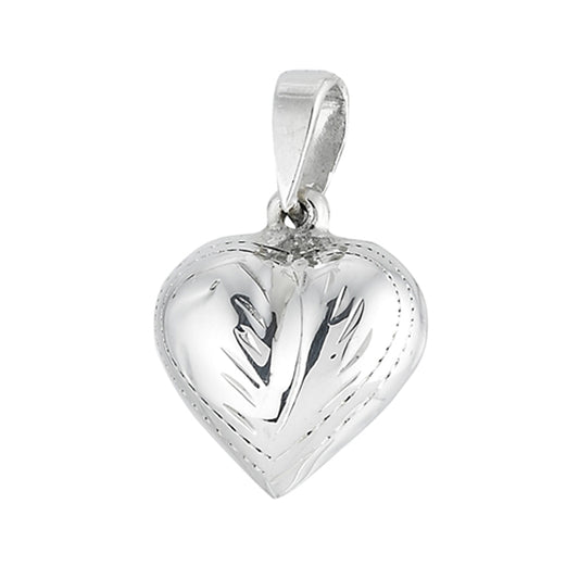 Etched Heart Pendant .925 Sterling Silver Promise Simple Puff High Polish Charm