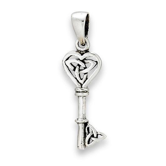 Heart Key Pendant .925 Sterling Silver Triquetra Trinity Promise Symbol Charm