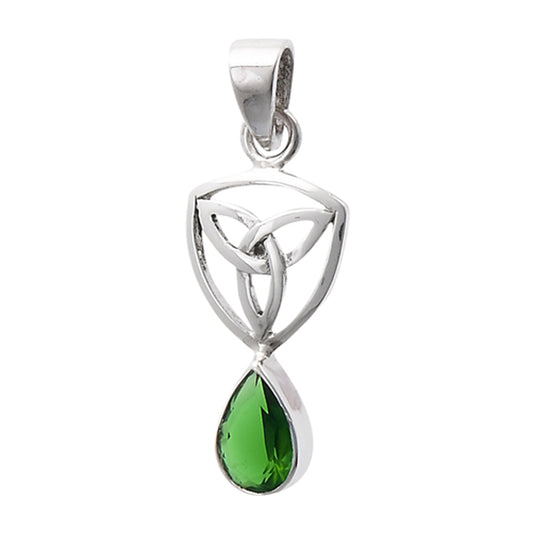 Symbol Triquetra Pendant Simulated Emerald .925 Sterling Silver Celtic Charm