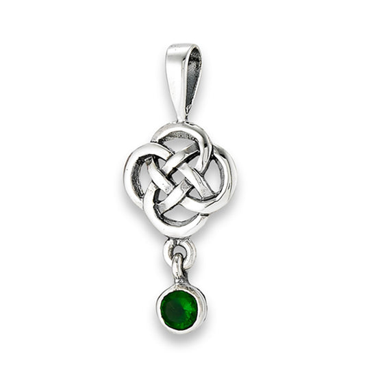Knot Celtic Pendant Simulated Emerald .925 Sterling Silver Dangle Circle Charm