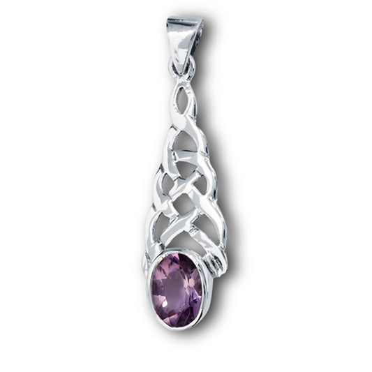 Teardrop Celtic Knot Pendant Simulated Amethyst .925 Sterling Silver Braided Charm