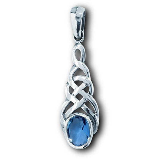 Braided Celtic Pendant Blue Simulated Topaz .925 Sterling Silver Unique Charm