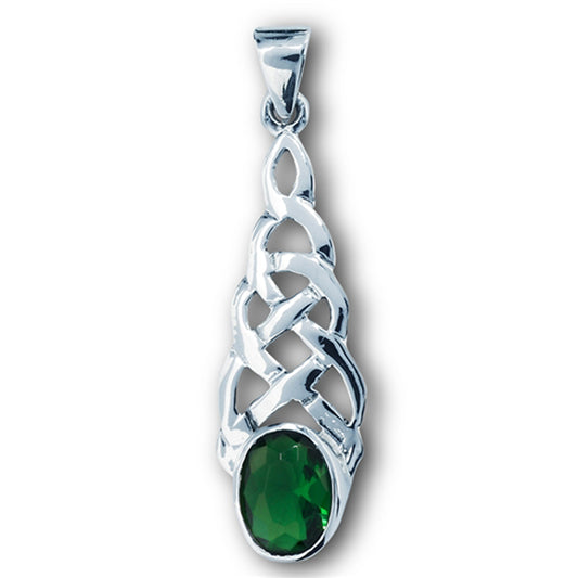 Teardrop Celtic Pendant Simulated Emerald .925 Sterling Silver Braided Charm