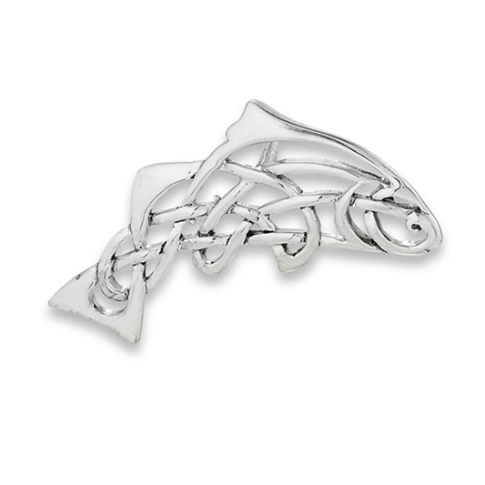 Fish Celtic Knot Pendant .925 Sterling Silver Woven Endless Animal Traditional Charm