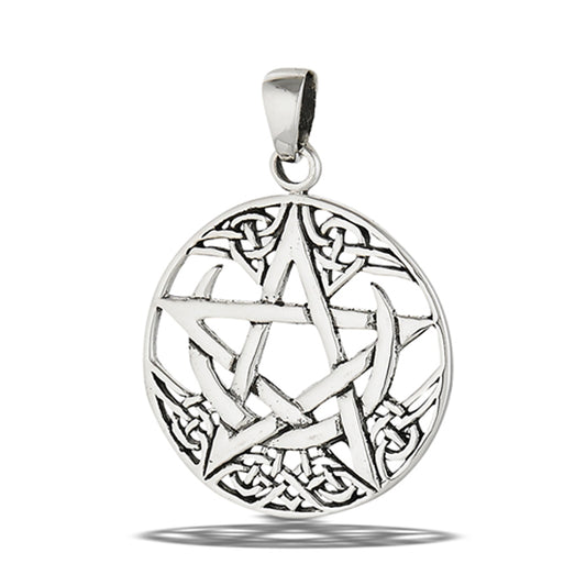 Pentagram Celtic Pendant .925 Sterling Silver Knot Star Circle Crescent Charm