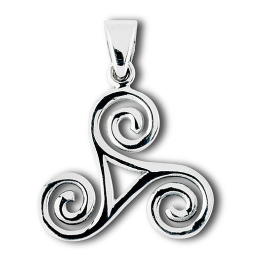 Trinity Celtic Trisceal Pendant .925 Sterling Silver Tribal Symbol Wave Charm