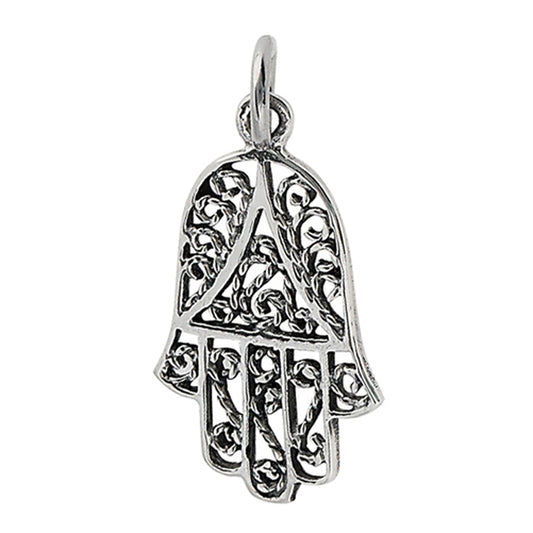 Hand of God Hamsa Pendant .925 Sterling Silver Upside Down Detailed Filigree Charm