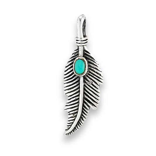 Bohemian Leaf Pendant Simulated Turquoise .925 Sterling Silver Festival Fashion Charm