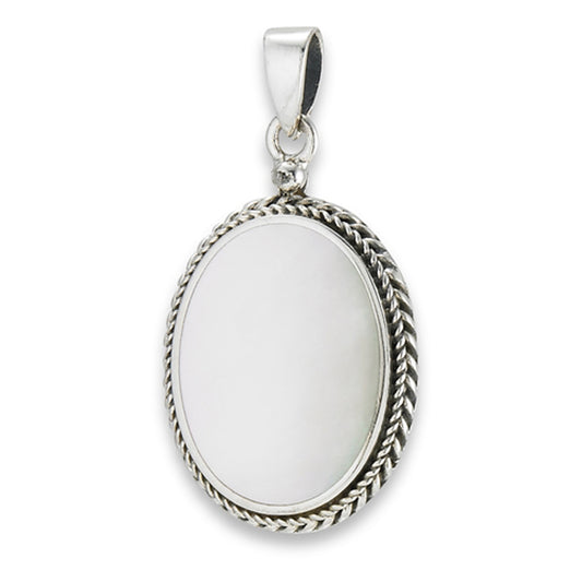 Braided Oval Pendant Simulated Mother of Pearl .925 Sterling Silver Classic Charm
