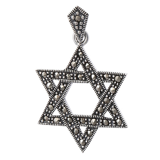 Jewish Star of David Pendant Simulated Marcasite .925 Sterling Silver Charm