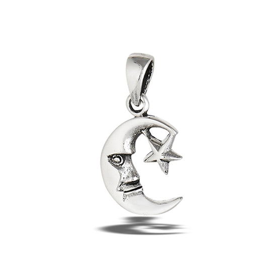 Crescent Moon and Star Pendant .925 Sterling Silver Mystic Celestial Spiritual Charm
