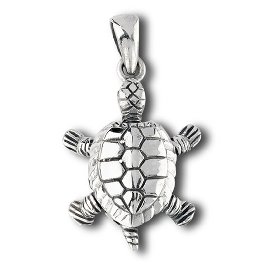 Tortoise Sea Turtle Pendant .925 Sterling Silver Shell Detailed Design Charm