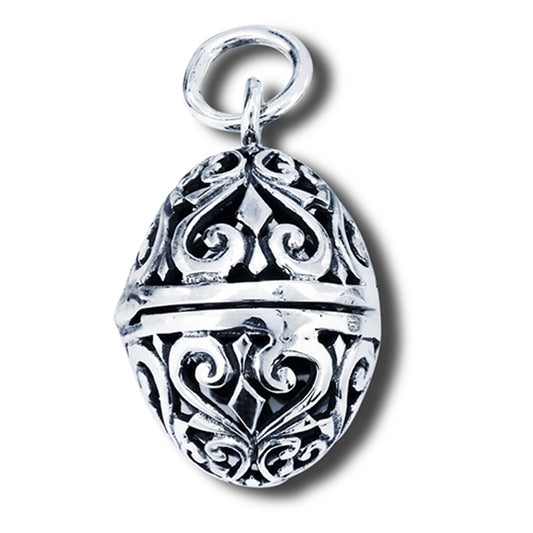 Filigree Egg Locket Pendant .925 Sterling Silver Detailed Curl Scroll Charm