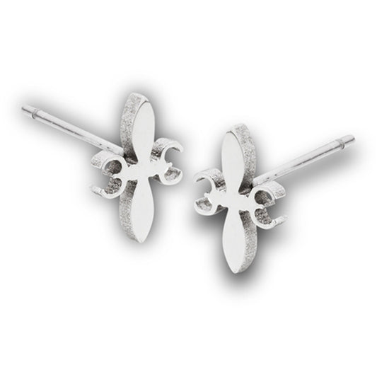 Fleur-De-Lis Stud Plain Basic Traditional Stud Earrings