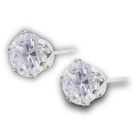 9mm Round Stud Classic Clear Simulated CZ Plain Solitaire Stud Earrings