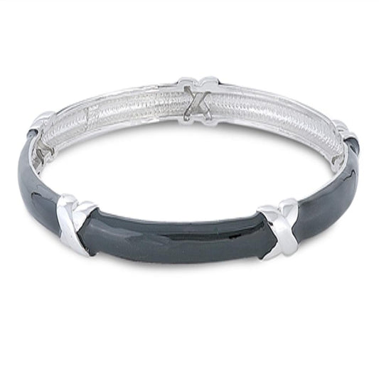 X Bracelet Black Simulated Onyx .925 Sterling Silver