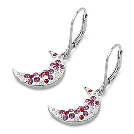 Mosaic Moon Earrings Simulated Amethyst Clear Simulated CZ .925 Sterling Silver