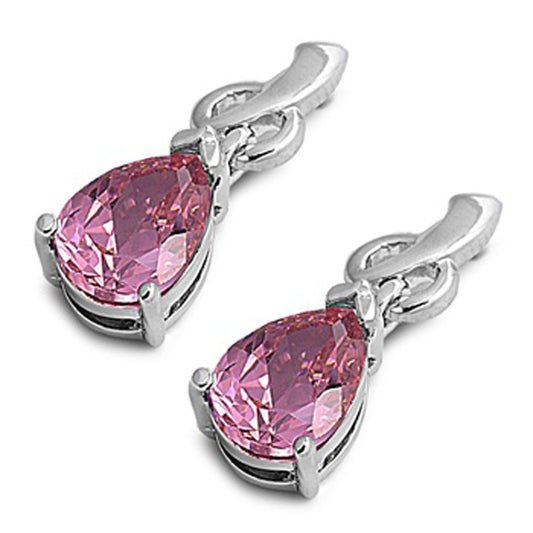 Teardrop Earrings Pink Simulated CZ .925 Sterling Silver