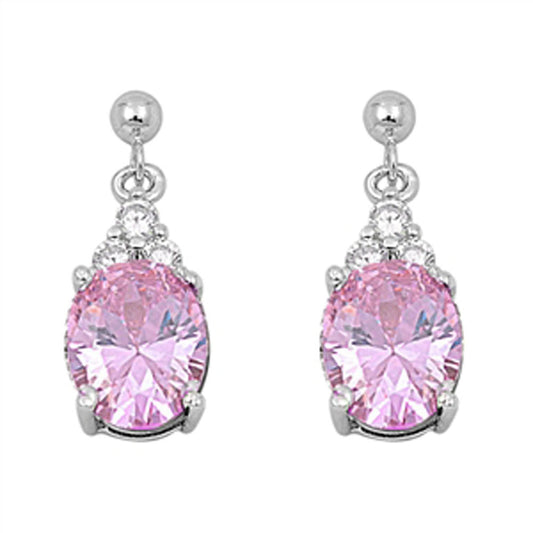 Oval Earrings Pink Simulated CZ Clear Simulated CZ .925 Sterling Silver