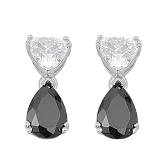 Teardrop Earrings Black Simulated CZ Clear Simulated CZ .925 Sterling Silver