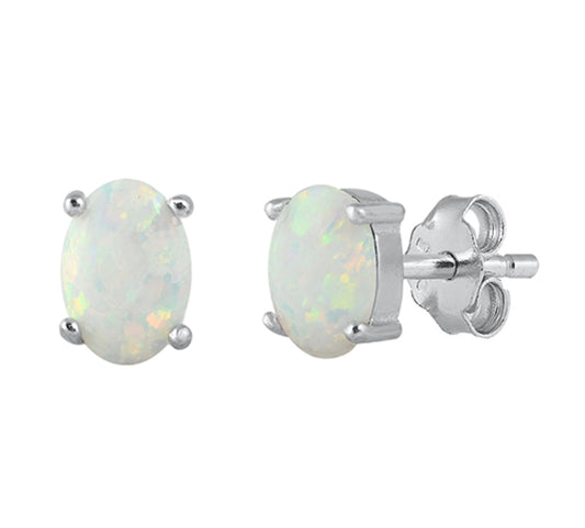 Sterling Silver Oval Fashion Simple Earrings White Synthetic Opal 925 New