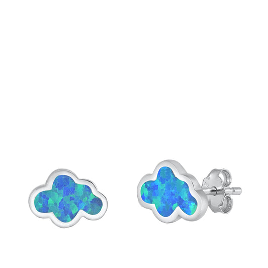 Sterling Silver Cute Cloud Statement Sky Earrings Blue Synthetic Opal 925 New