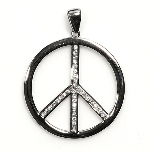 Sterling Silver Clear CZ Simple Peace Sign Pendant Outline Cluster Hoop Charm