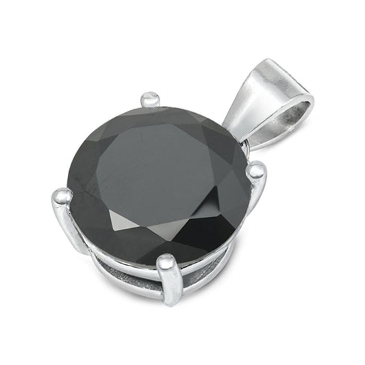 Sterling Silver Simple Black CZ Pendant Round Traditional Classic Charm 925 New
