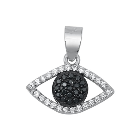 Studded Evil Eye Pendant Clear Simulated CZ .925 Sterling Silver Cluster Charm