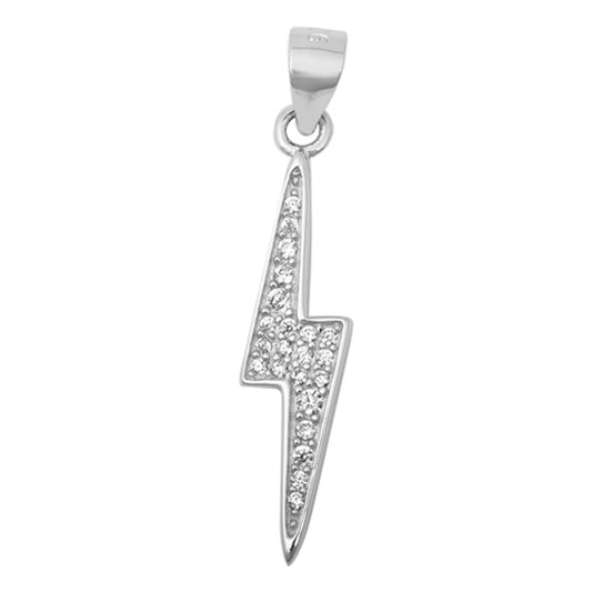 Sterling Silver Clear CZ Lightning Bolt Pendant Storm Energy Power Cluster Charm