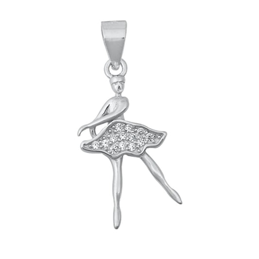 Sterling Silver Clear CZ Ballerina Pendant Dancer Girl Pointe Dress Charm 925