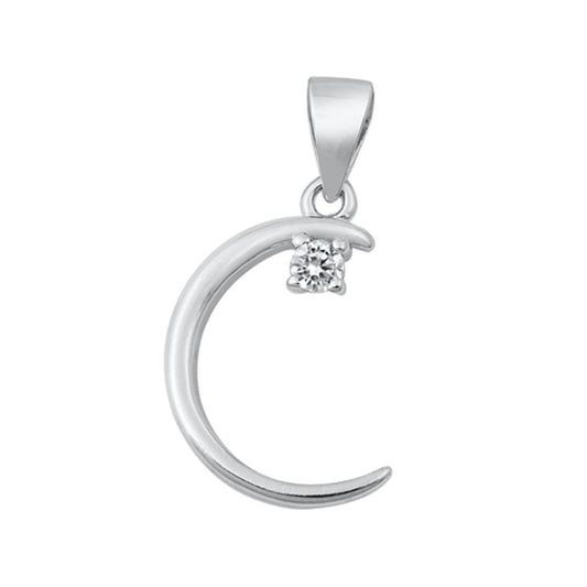 Sterling Silver Clear CZ Crescent Moon Pendant Modern High Polish Charm 925 New