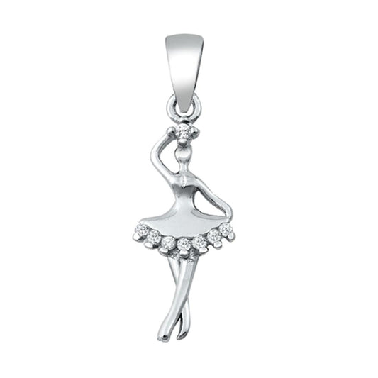 Sterling Silver Clear CZ Posed Ballerina Pendant Dancer Woman Girl Dress Charm