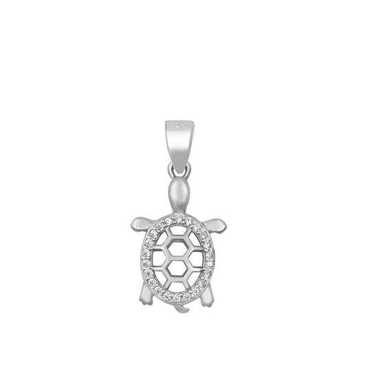 Sterling Silver Cute Clear CZ Turtle Pendant Studded Halo Animal Charm 925 New