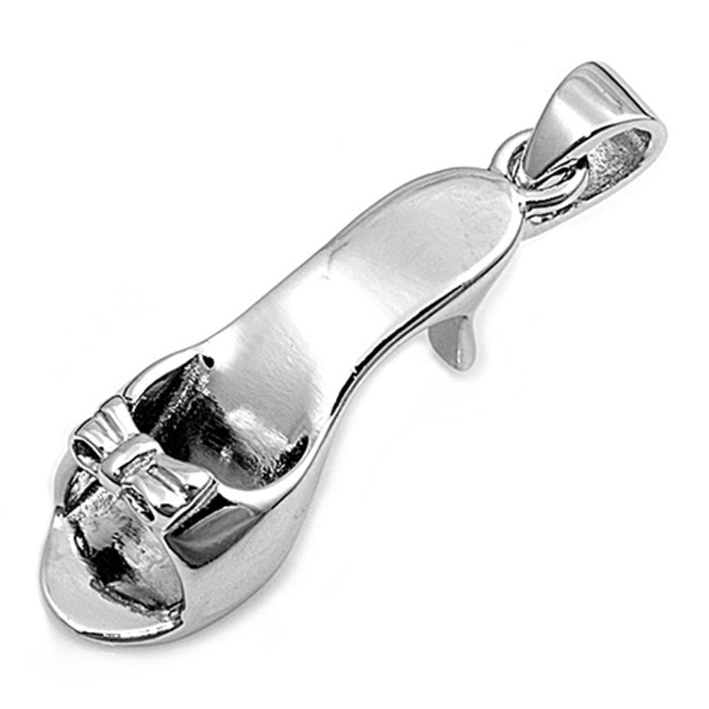 Women's Slide Shoe Pendant .925 Sterling Silver Pump Bow Fashion Classic Charm