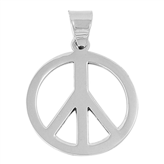 Sterling Silver Simple Peace Sign Pendant Hippie Symbol Traditional Charm 925