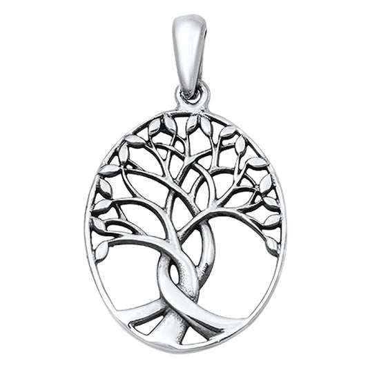 Sterling Silver Tree of Life Pendant Woven Twist Cutout Oval Charm 925 New