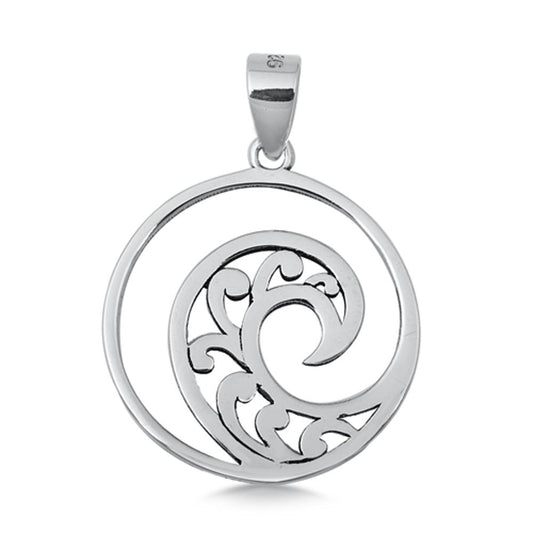 Sterling Silver Filigree Swirl Pendant Ocean Wave Cutout Abstract Unique Charm