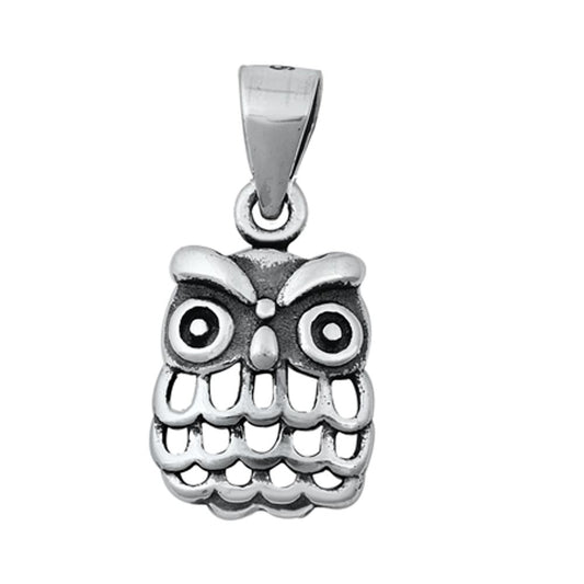 Sterling Silver Cute Wise Old Owl Pendant Cutout Bird Animal Hoot Charm 925 New