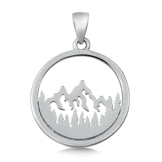 Sterling Silver Cutout Mountain Range Pendant Tree Forest Nature Open Hoop Charm