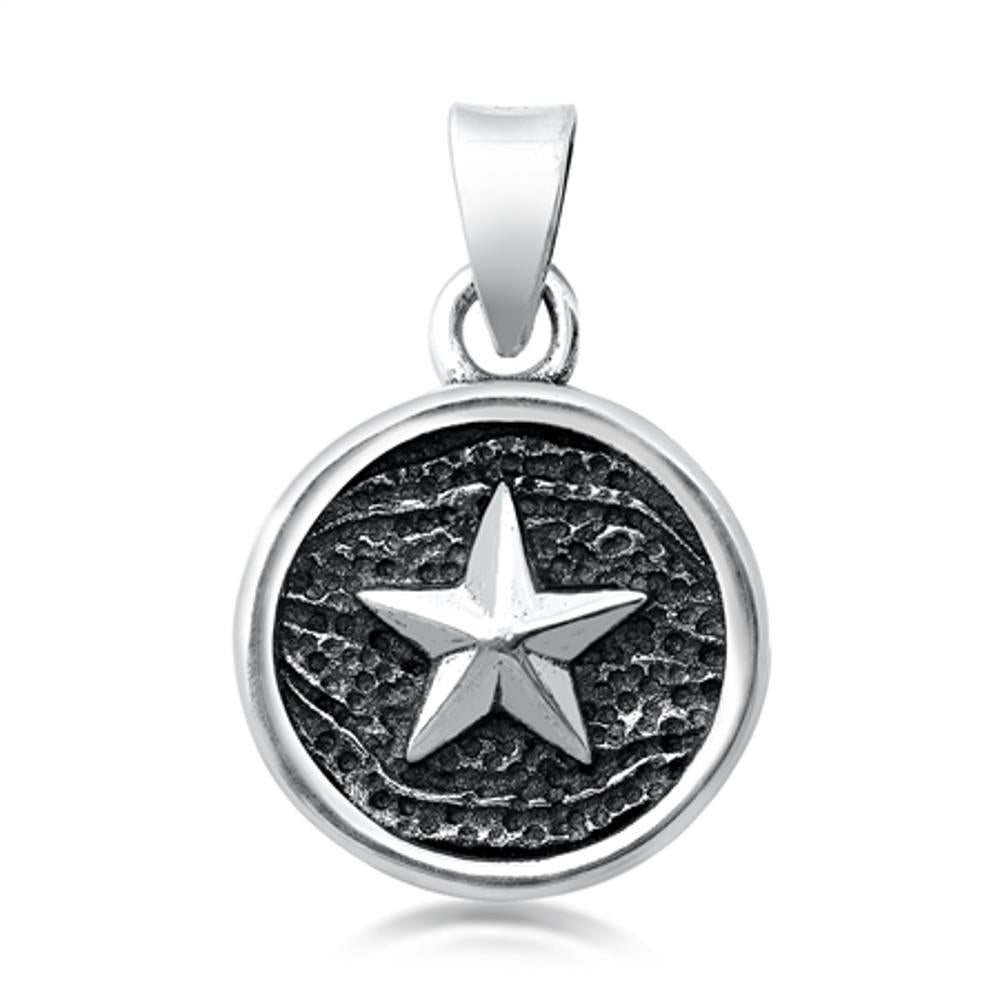 Sterling Silver Oxidized Star Pendant Medallion Bold Round Charm 925 New