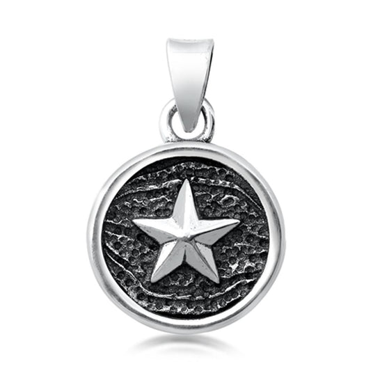 Sterling Silver Oxidized Star Pendant Medallion Bold Round Charm 925 New