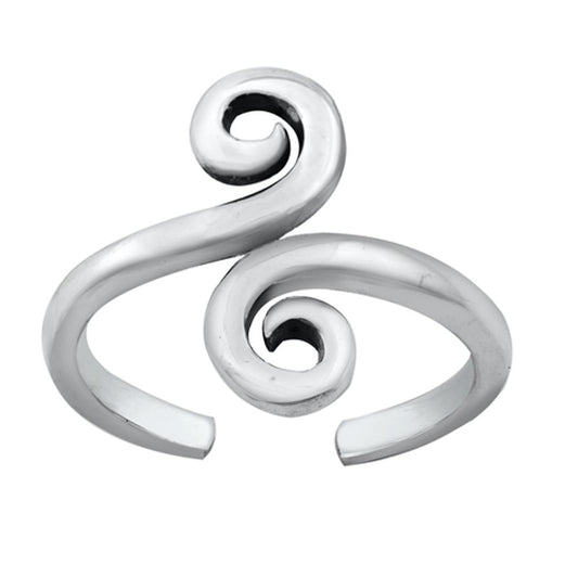 Sterling Silver Polished Swirl Toe Ring Adjustable Midi Fashion Band 925 New