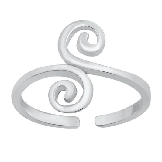 Sterling Silver Beautiful Swirl Toe Ring Adjustable Midi Fashion Band 925 New