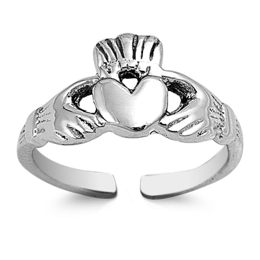 Sterling Silver Unique Celtic Claddagh Toe Ring Adjustable Heart Midi Band .925