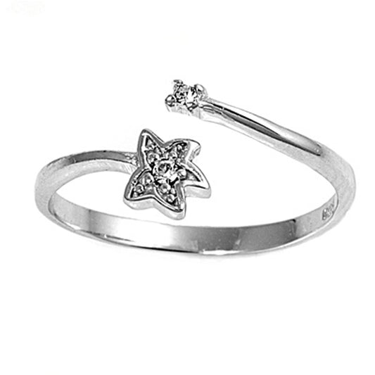 Sterling Silver Cute Clear CZ Star Toe Ring Adjustable Spoon Midi Band .925 New
