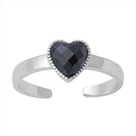 Solitaire Heart Black Simulated CZ .925 Sterling Silver Toe Ring