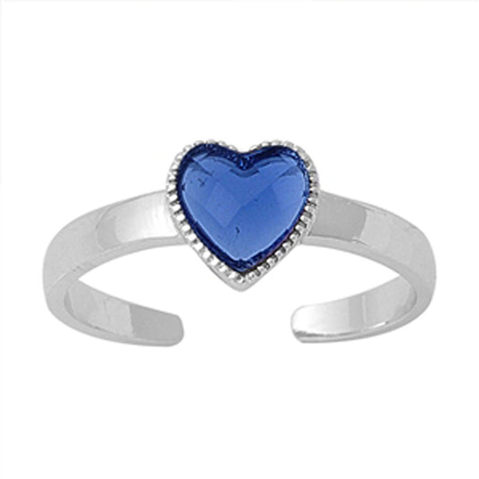 Solitaire Heart Blue Simulated Sapphire .925 Sterling Silver Toe Ring